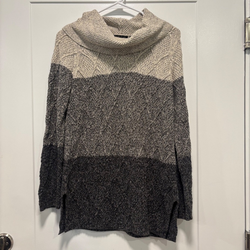 Jeanne Pierre Mens Grey Colorblock Cowl Neck Diamond Cable Knit Cotton Sweater S